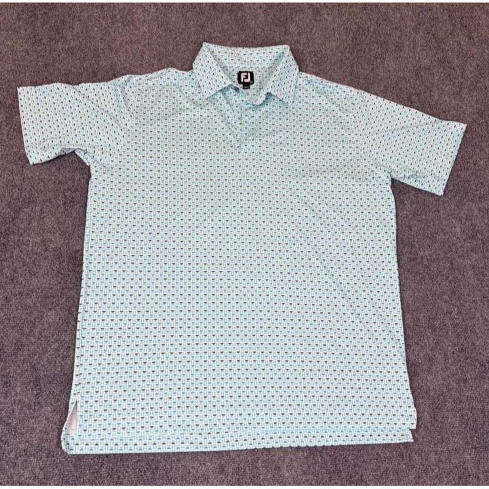 Footjoy XL Half Moon Lisle Blue‎ Self Collar Golfing Polo Golf
